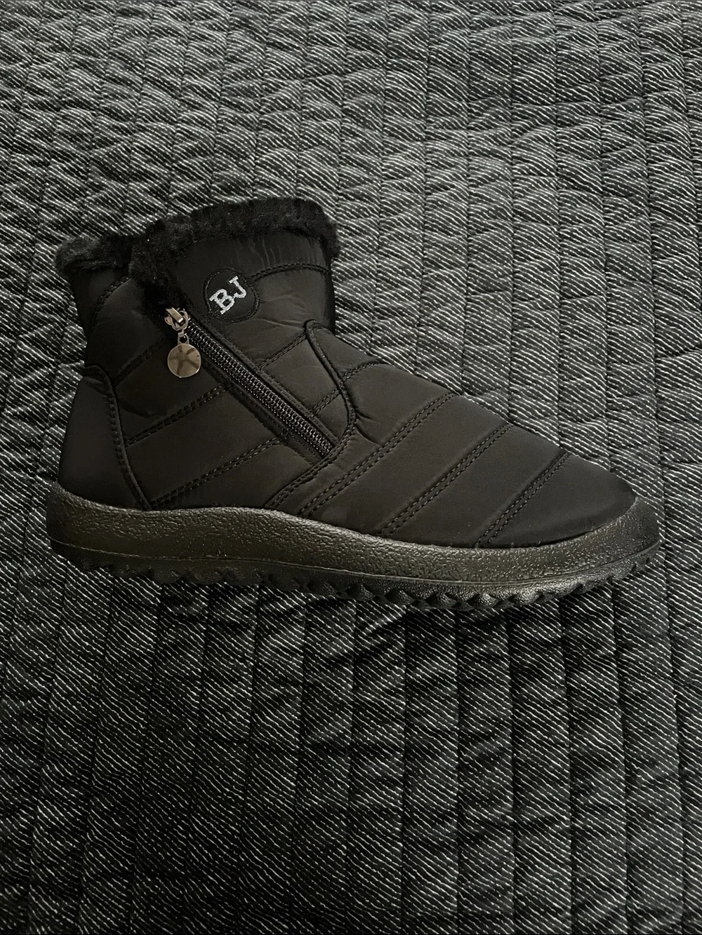 BJ Women's Black QuiltedRain/Winter Ankle Boots with Zipper